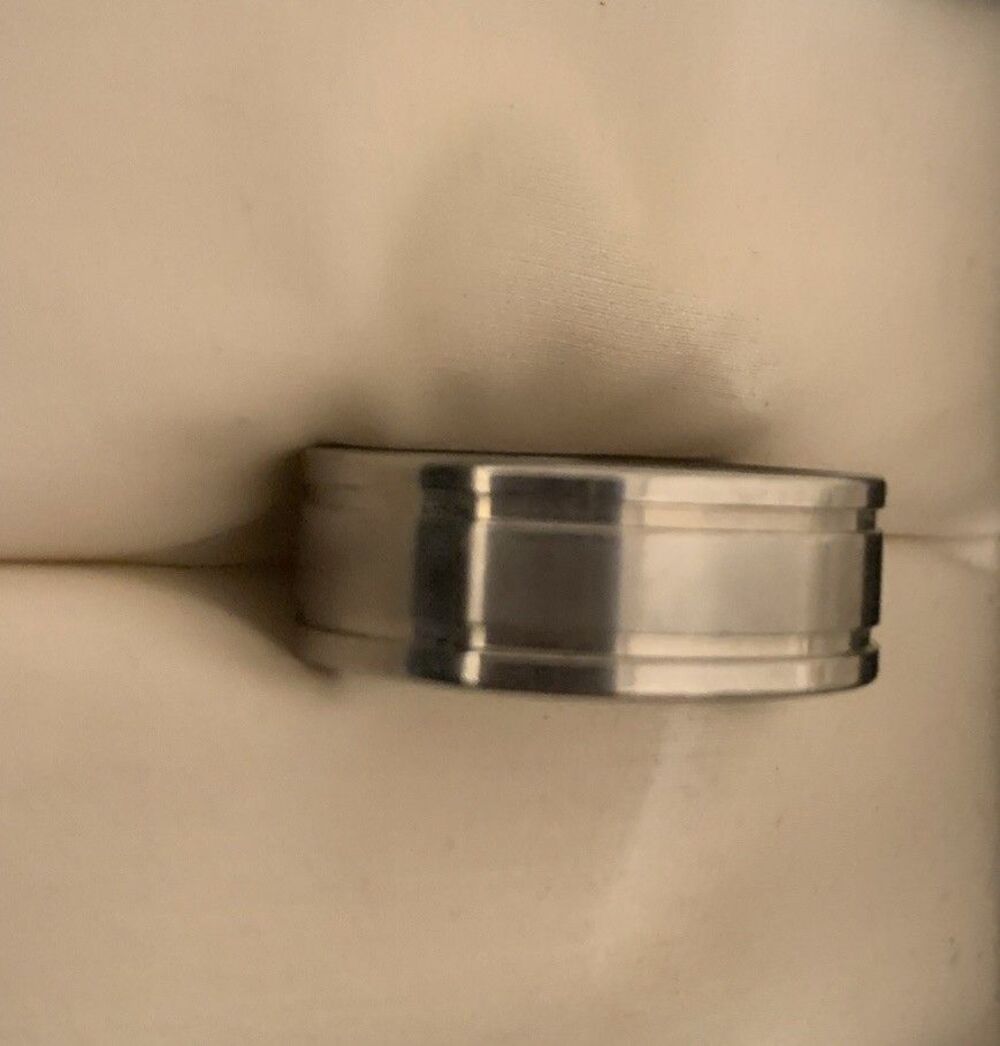 Brushed & Polished Stainless Steel Ring Unisex Size 10.25 10mm